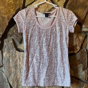 White House Black Market Pink Sequin Short Sleeve Top